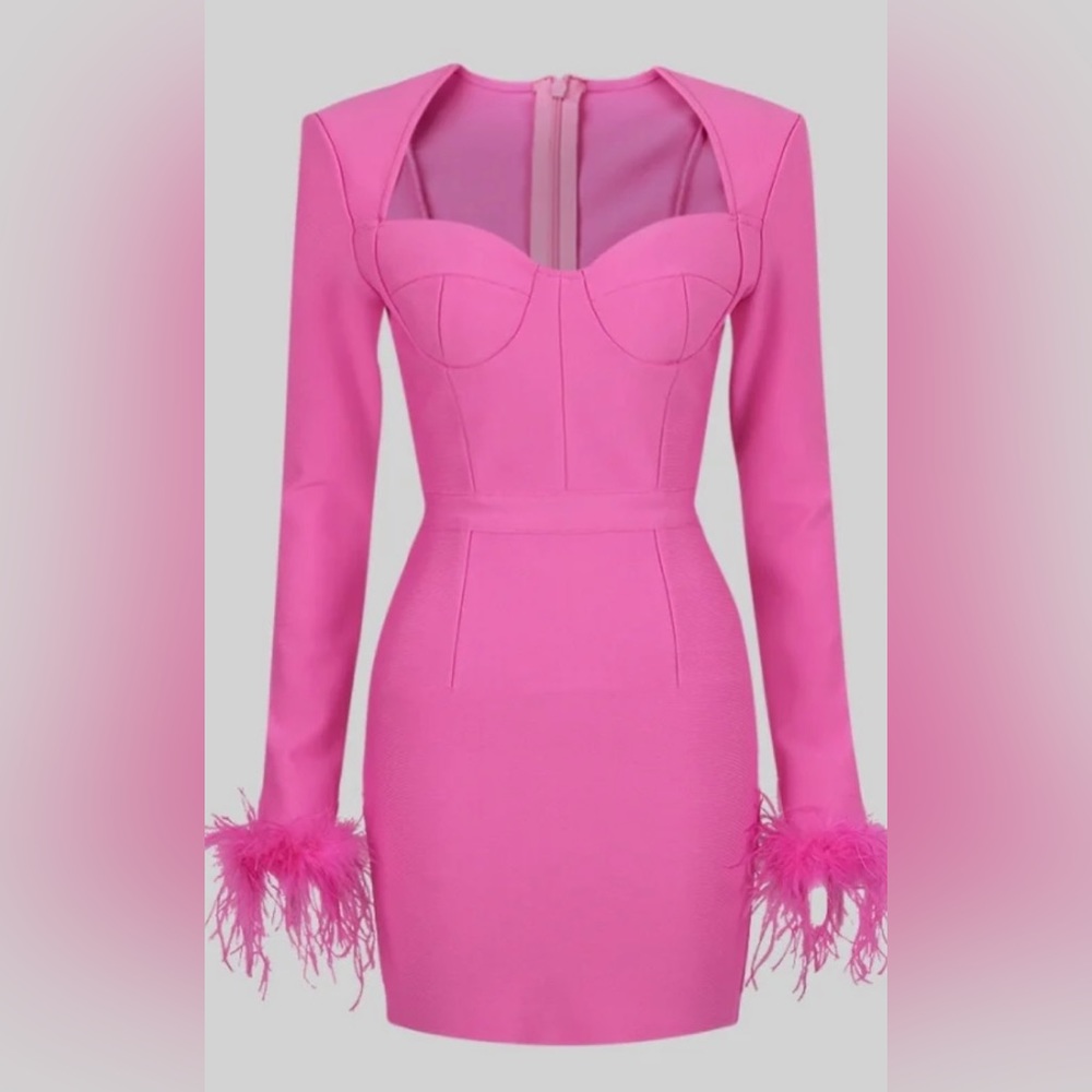 NWT SIERRA DARIEN LONG SLEEVE FUR MINI DRESS - FUCHSIA SIZE S ✨HOST PICK✨